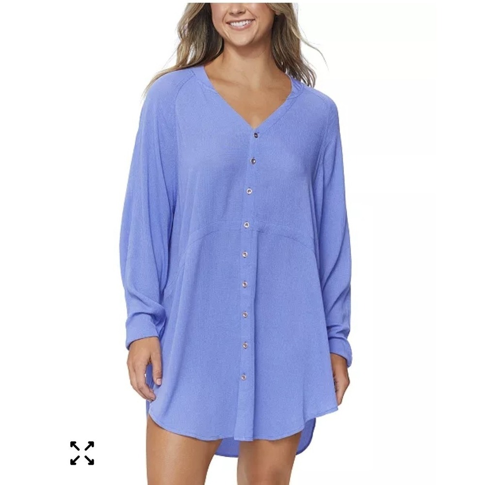 Raisins Belize‎ Beach Cover Up Tunic Womens M Blue Button Front Swim Coverup NWT